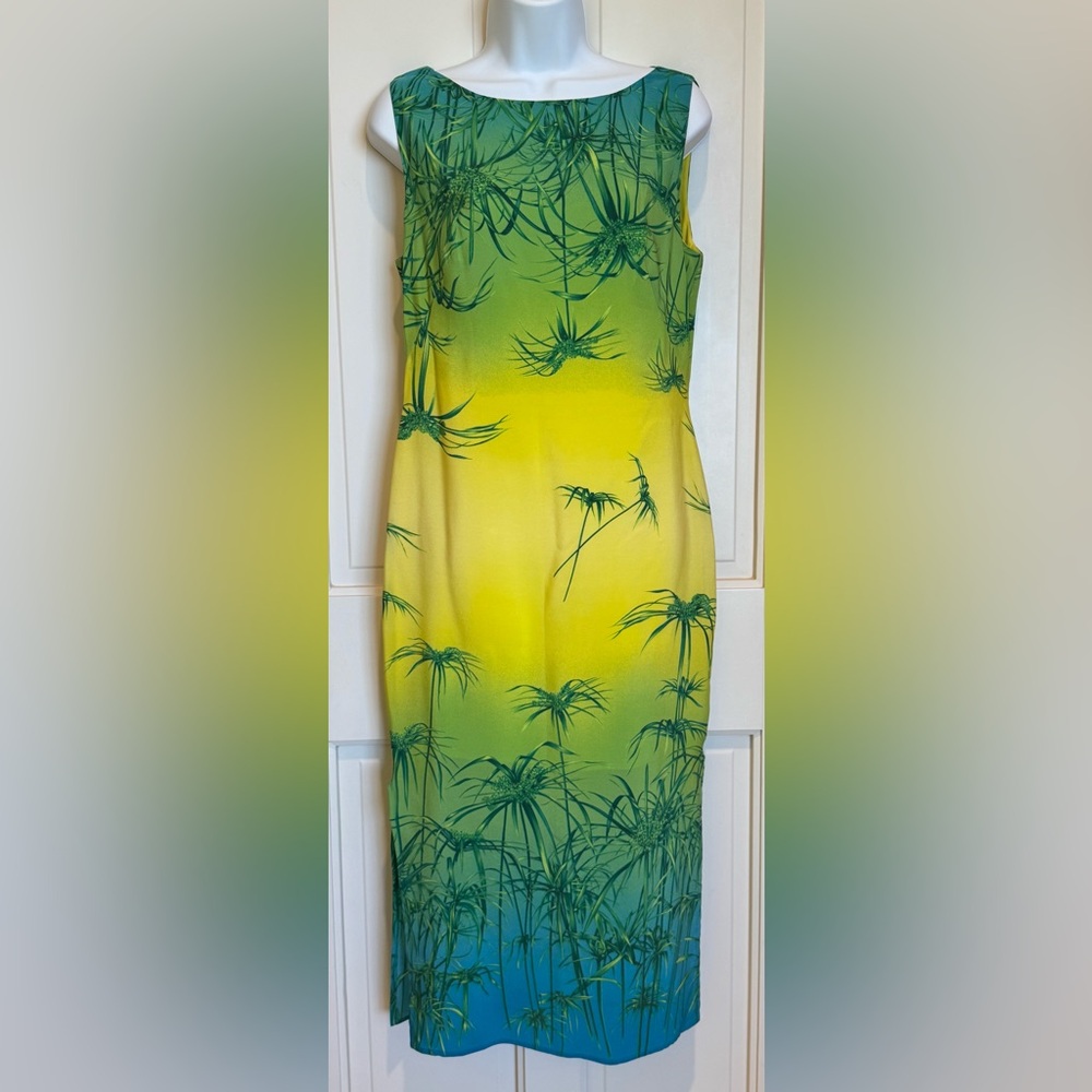 Escada Silk Palm Print Ombré Dress 🏝️